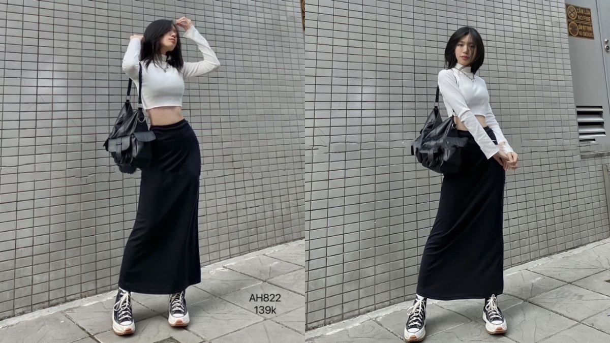 Chân váy lụa mặc với áo sơ mi