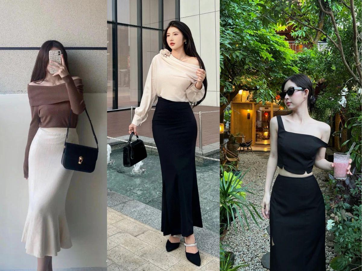 phối đồ với chân váy ôm dài mùa đông