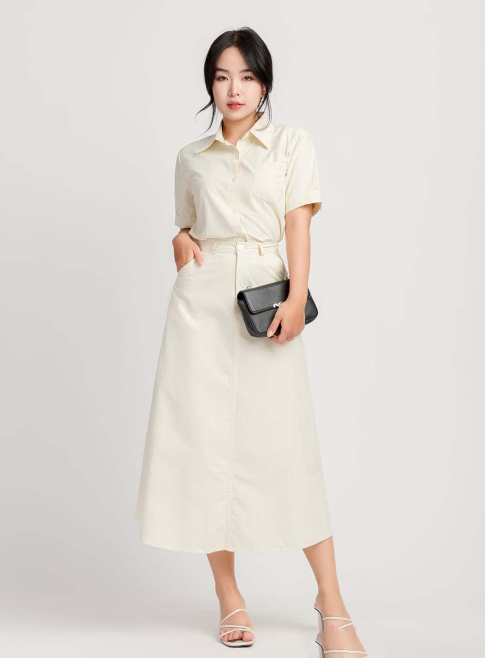 15+ Cách Phối Đồ Với Chân Váy Trắng Dài Sành Điệu 2 Phối đồ với chân váy trắng dài công sở