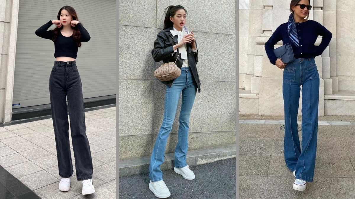 quần bò ống suông mặc với áo croptop