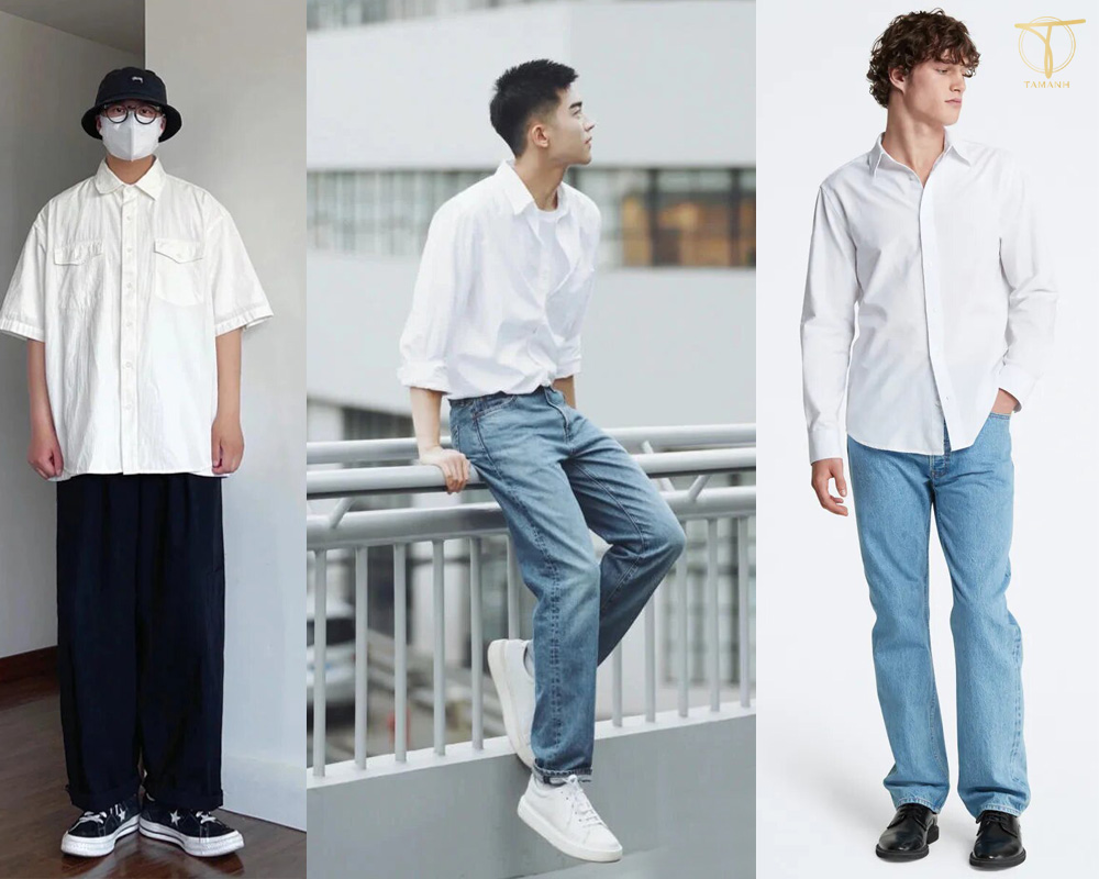 quần jean ống rộng mang giày sneaker