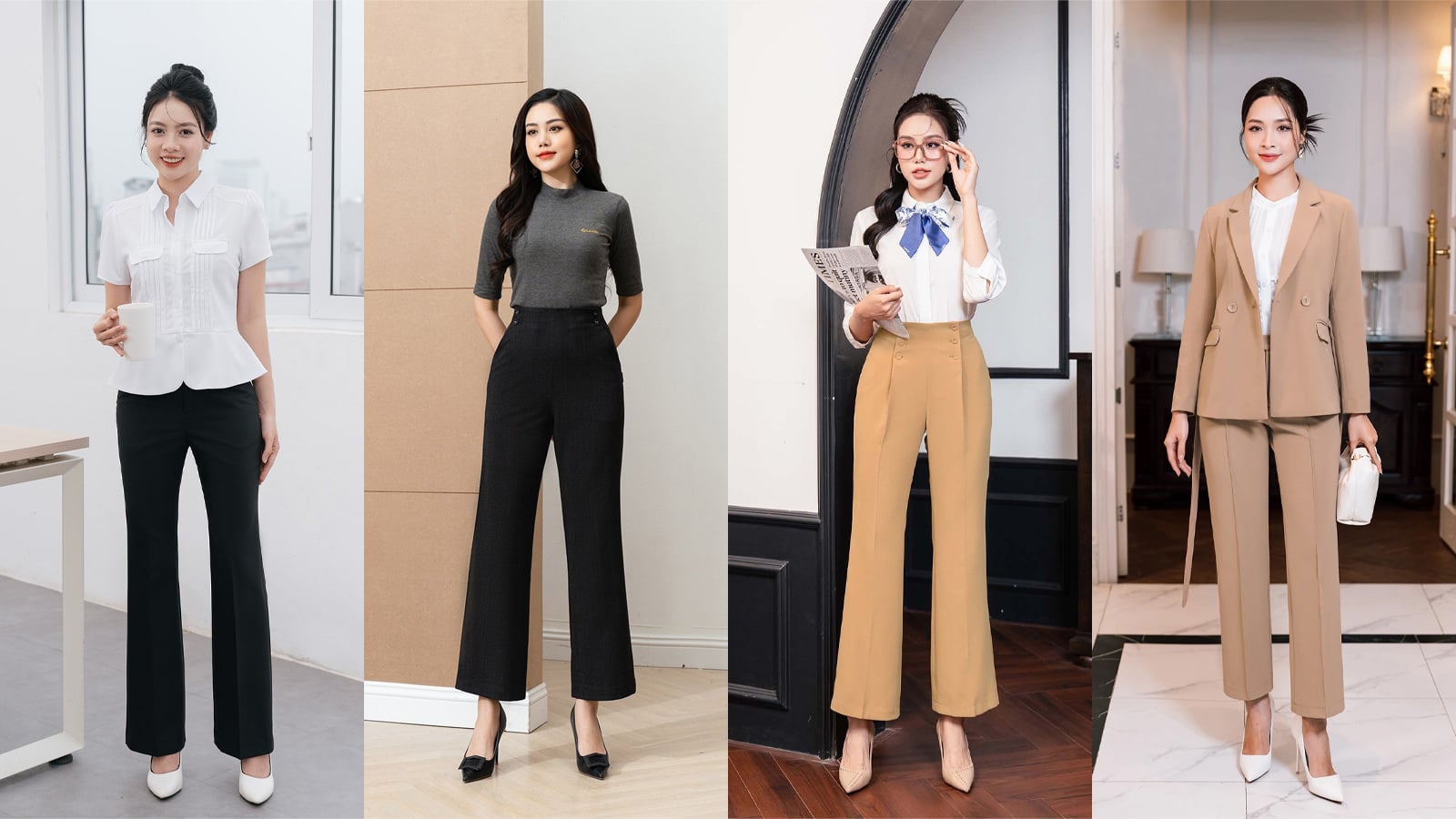 Quần ống suông đen và áo croptop