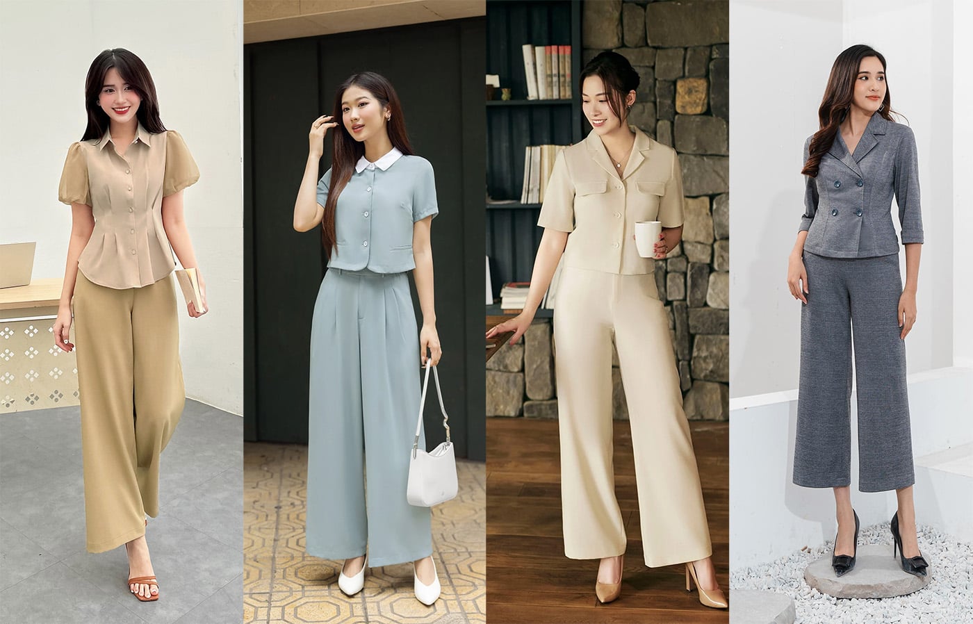 áo lửng mặc với quần ống rộng