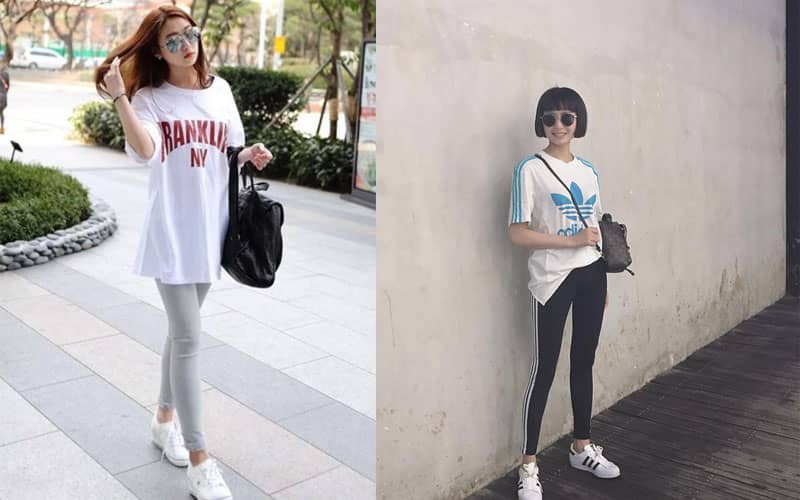 phối đồ giấu bụng với quần legging