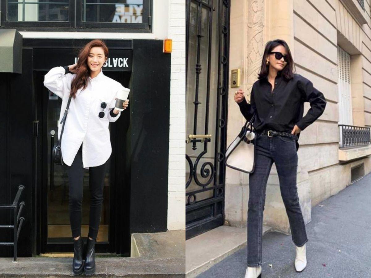 Quần legging phối áo sơ mi oversize