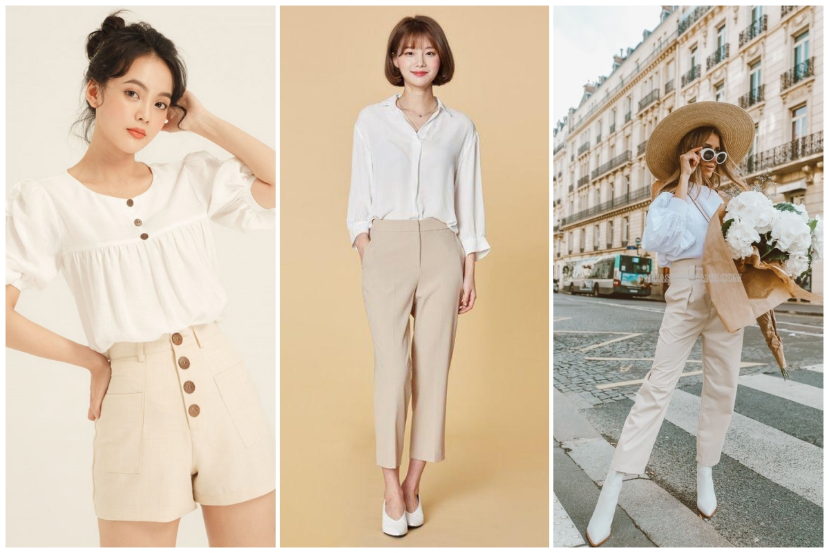 Quần Màu Be Phối Áo Màu Gì Nữ? 10+ Gợi Ý Thời Thượng 1 quần tây be áo sơ mi trắng