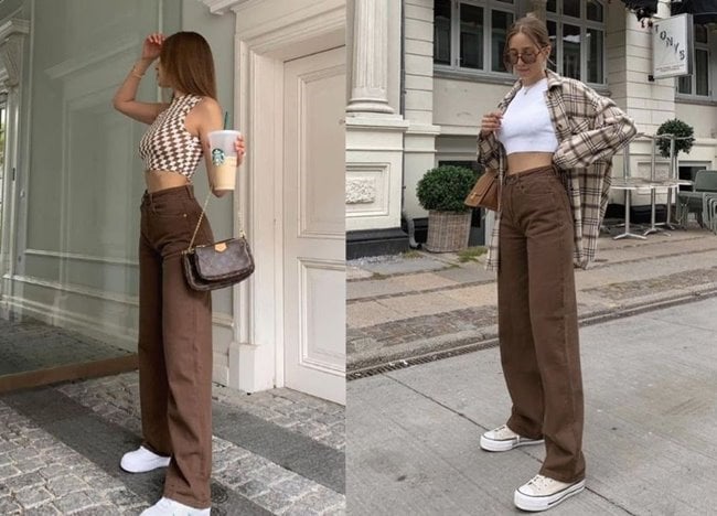 quần nâu mặc với áo đen