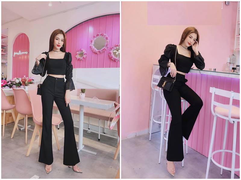 Quần ống loe đen phối với áo gì công sở