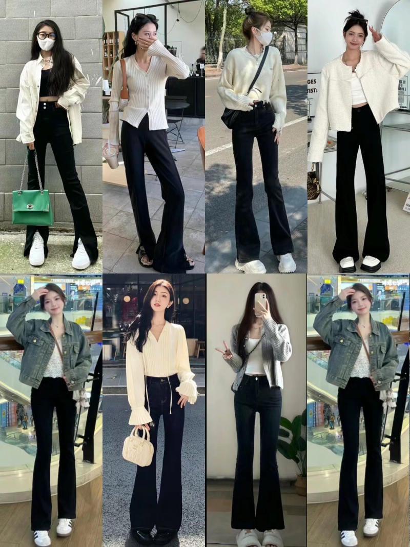 Quần ống loe đen mặc với áo gì dạo phố