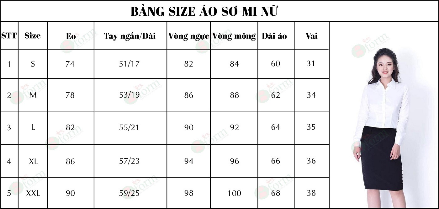 Size áo sơ mi nữ XS