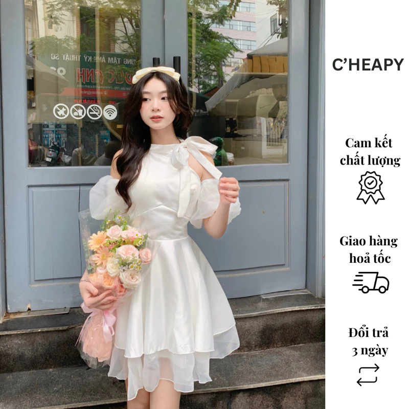 Đầm Tafta Dự Tiệc Thiết Kế Sang Trọng Cao Cấp Cho Nữ 16 đầm tafta trắng