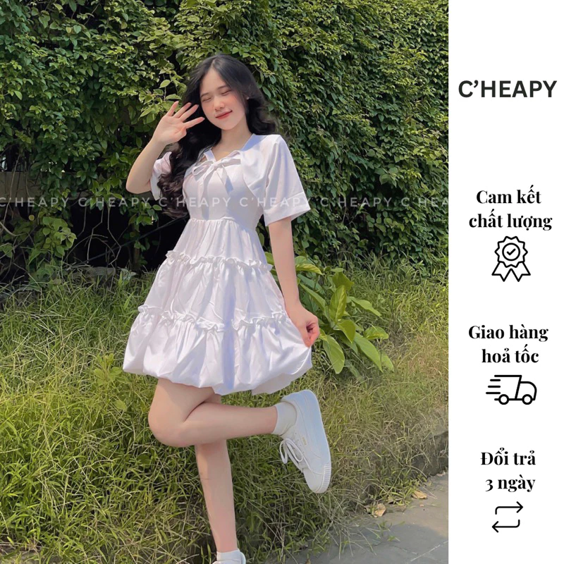 Đầm Babydoll 2 Lớp Tay Phồng Cheapy Cao Cấp, Giá Tốt