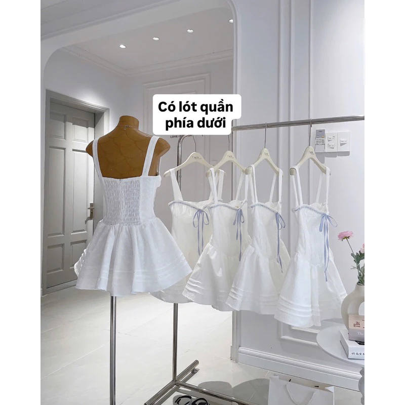 đầm trắng 2 dây dự tiệc