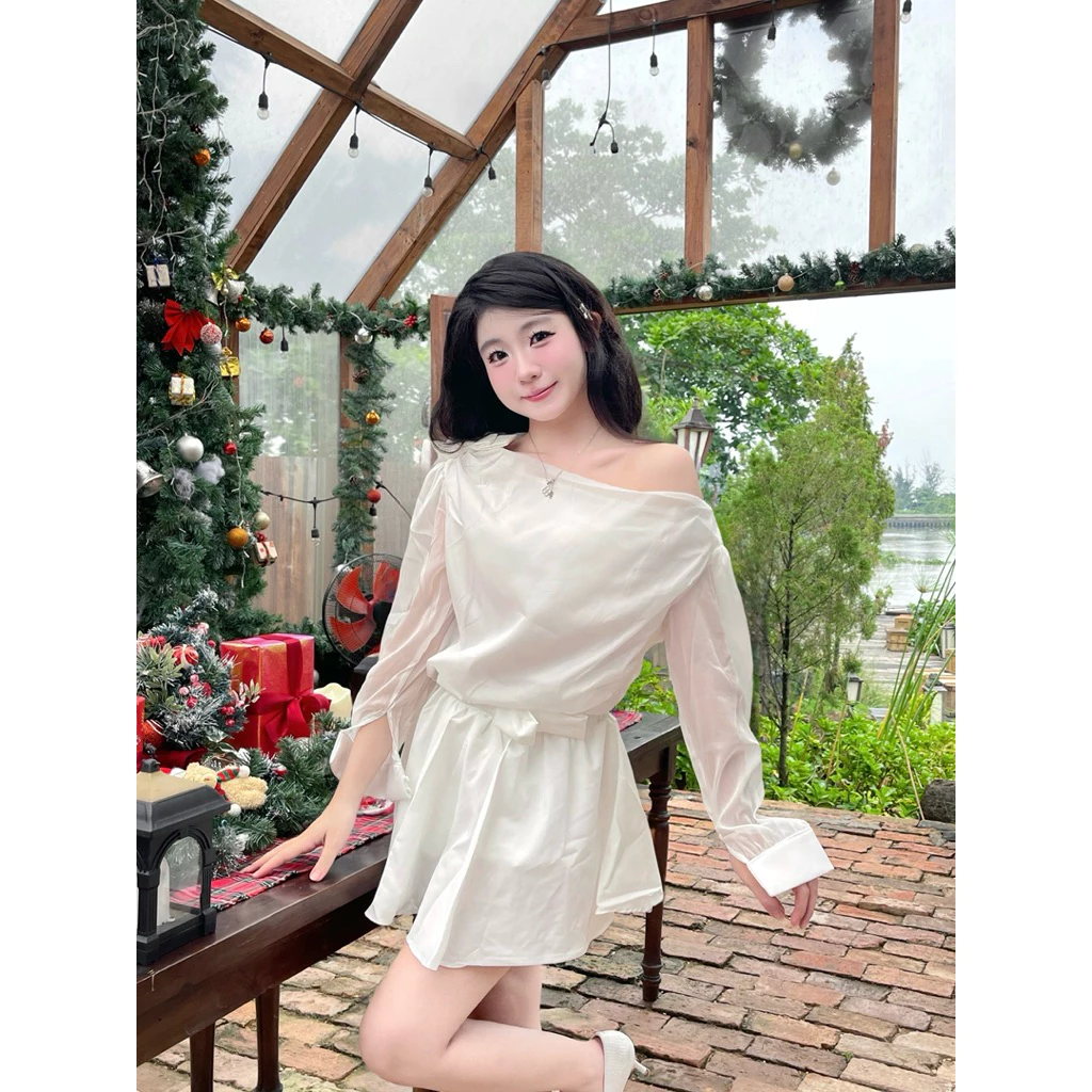 Set Áo Chân Váy Lệch Vai Lụa Mango Cao Cấp, Sang Trọng 18 set áo chân váy lệch vai