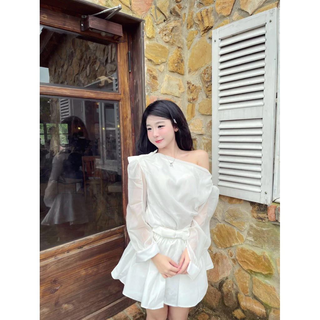 Set Áo Chân Váy Lệch Vai Lụa Mango Cao Cấp, Sang Trọng 19 set áo chân váy