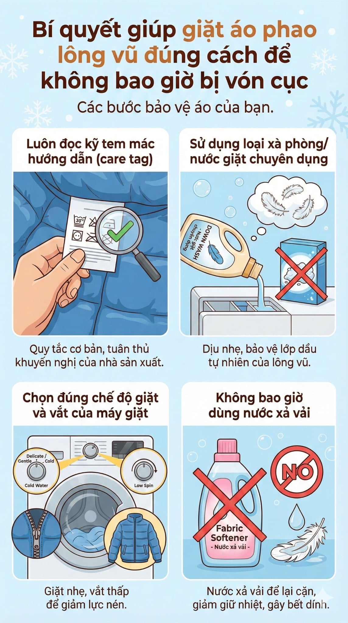 Phơi áo lông vũ đúng cách để không bị vón cục