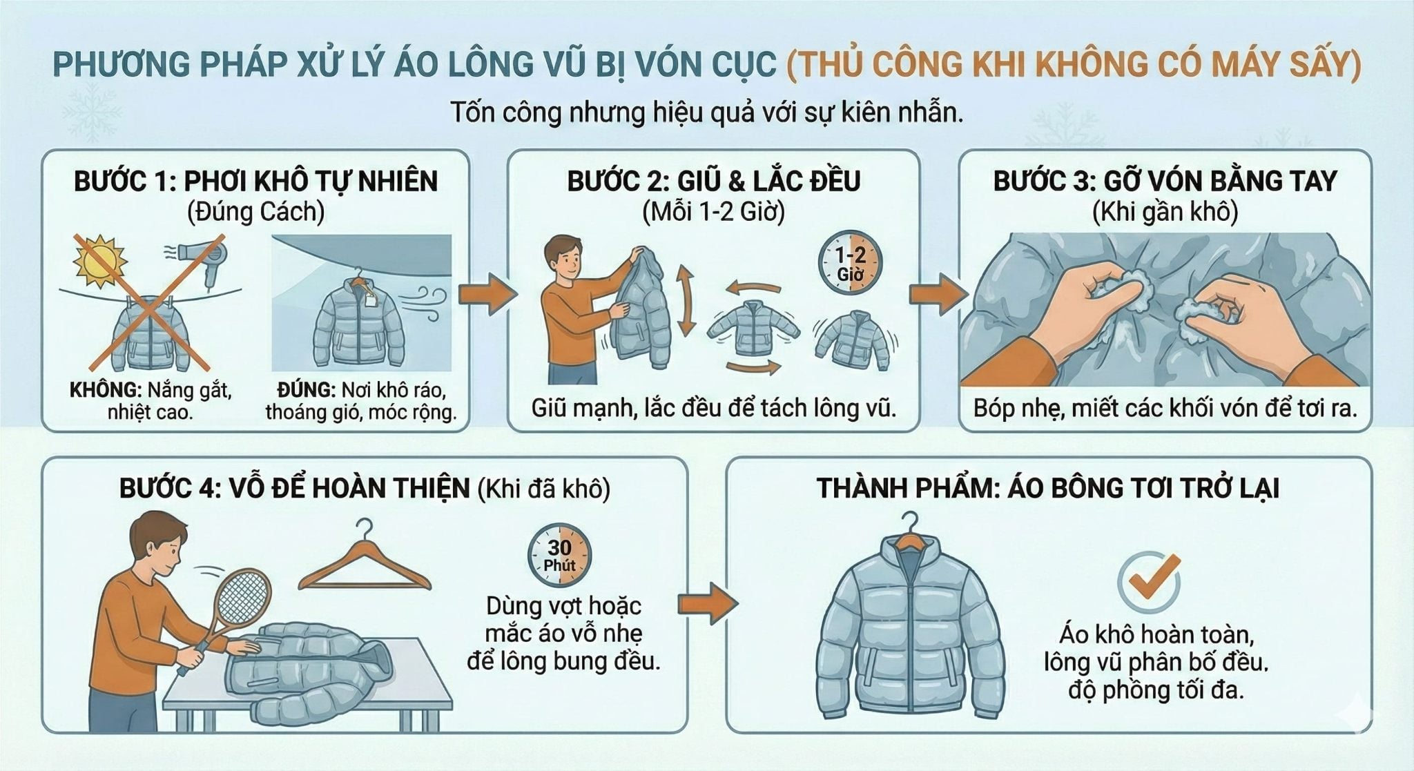 Cách xử lý áo lông vũ bị vón cục bằng tay