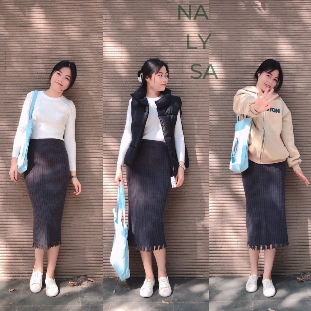 Phối đồ với chân váy dài đen cho người lùn