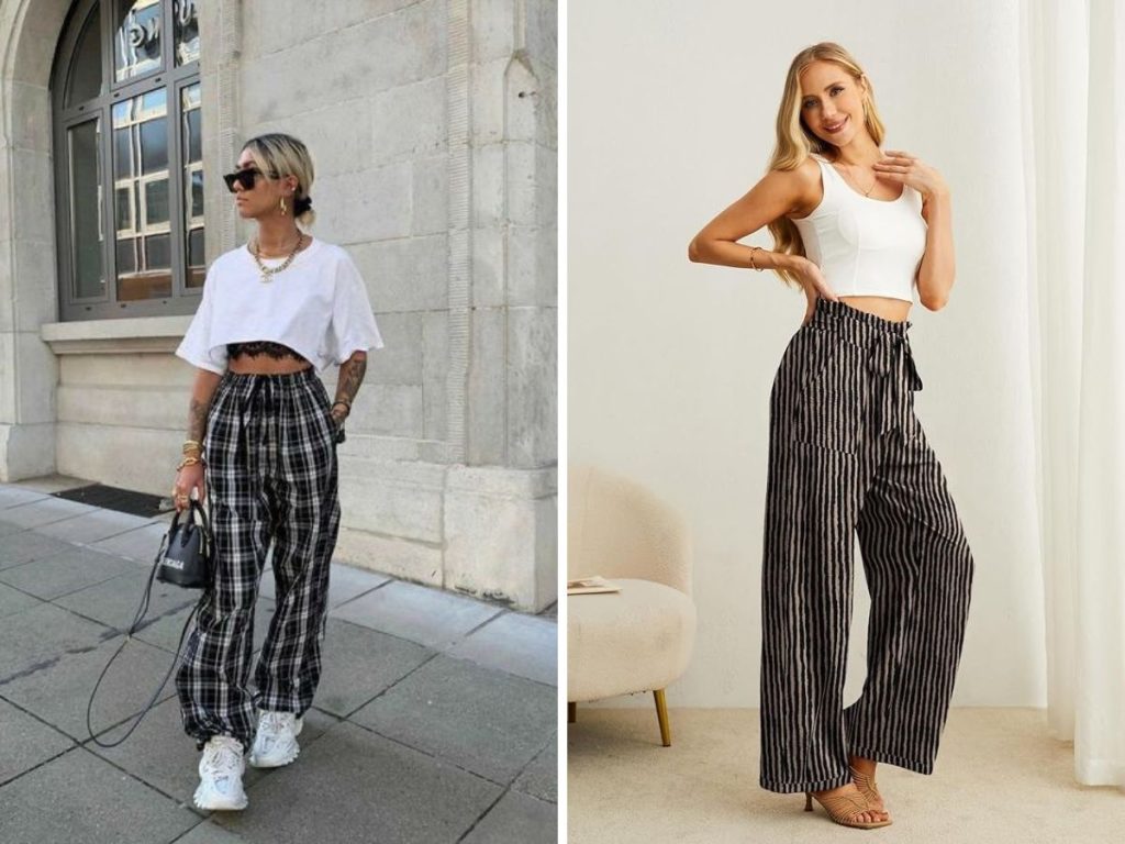 Phối giày với quần kẻ sọc trắng đen