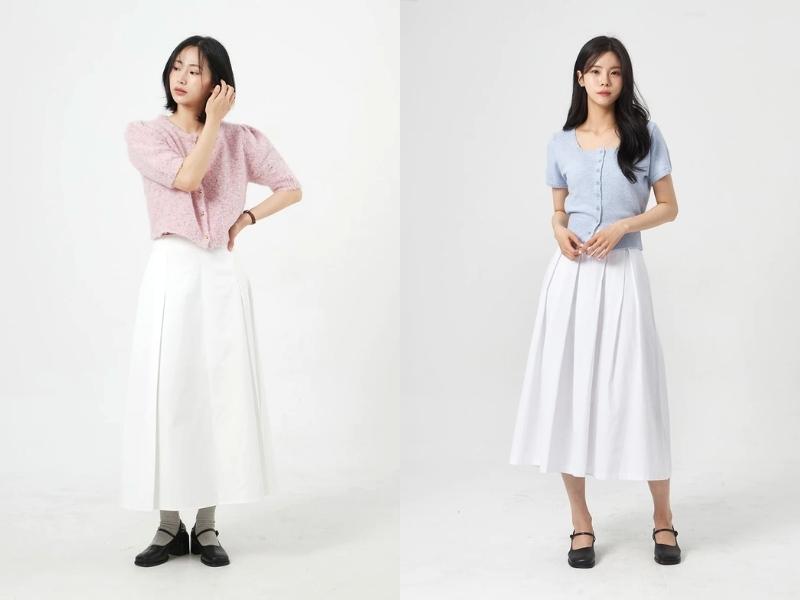 Chân váy dài chữ A đi với giày gì