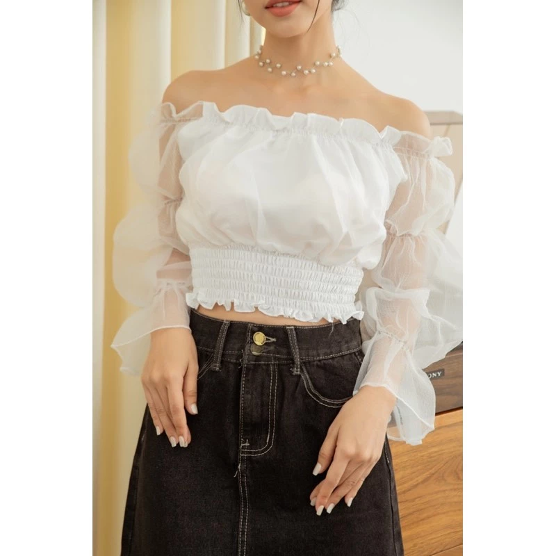 Áo Trễ Vai Tay Dài Cheapy Vải Lụa Cao Cấp 2 Kiểu Mặc