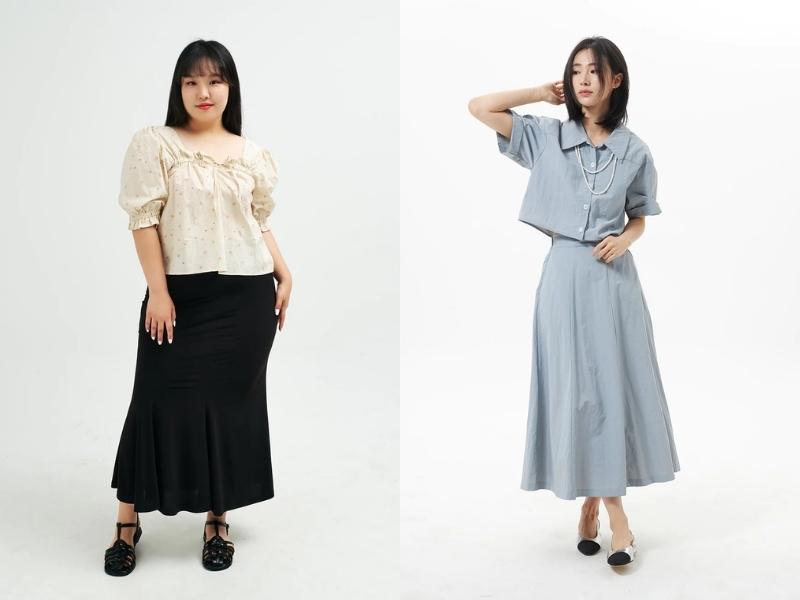 Phối đồ với chân váy dài chữ a mùa đông