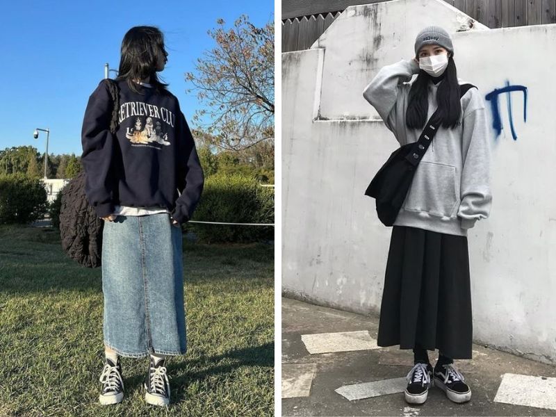 Cách phối đồ với chân váy chữ a dài