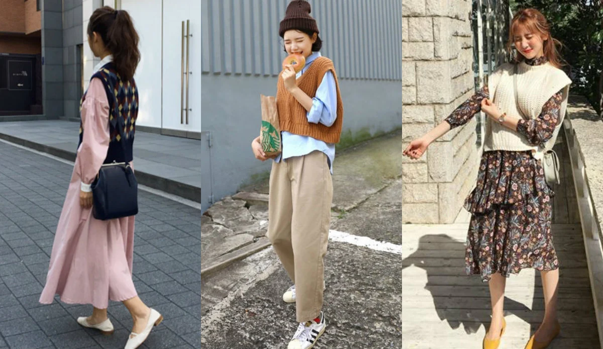 Cách phối áo gile với quần ống rộng đen trắng