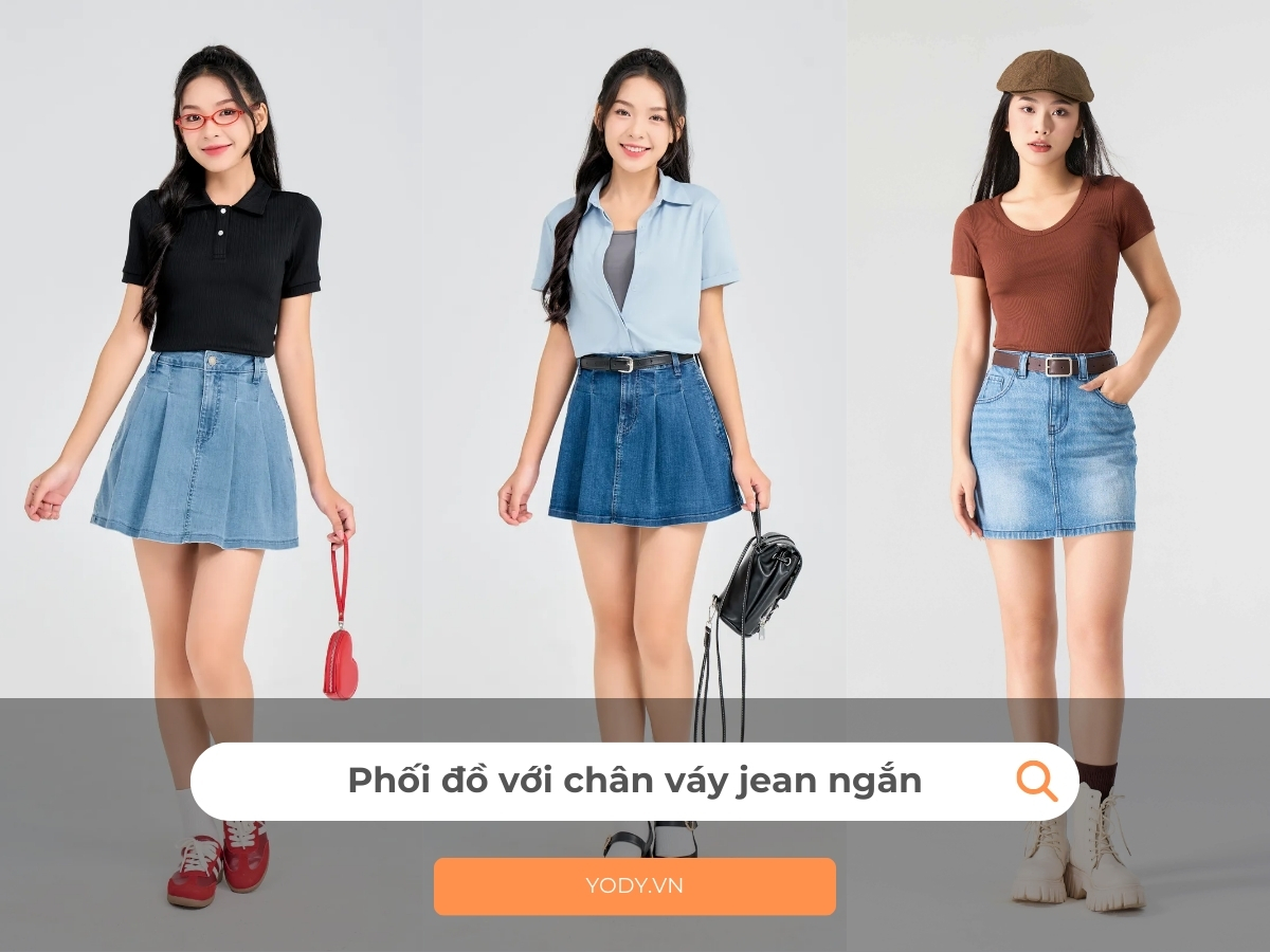 Phối áo croptop với chân váy jean ngắn năng động