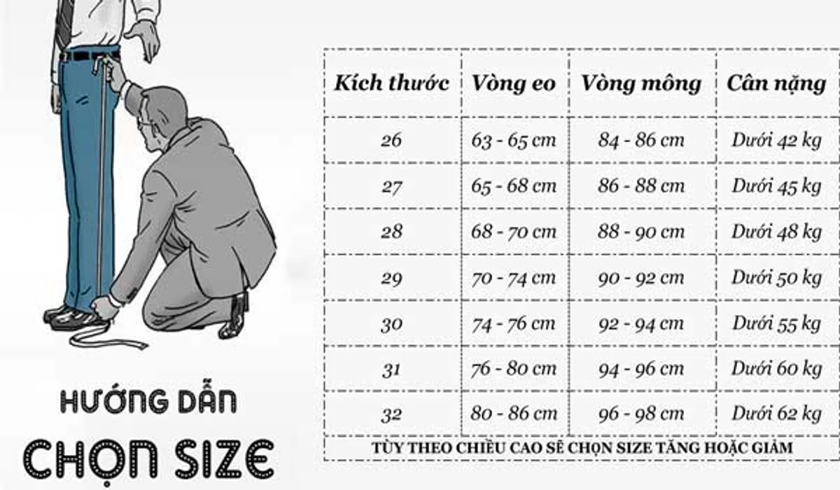 75kg Mặc Size Gì? Bảng Size & 5 Bí Quyết Chọn Đồ Hack Dáng 5 Hướng dẫn chọn size quần cho người 75kg