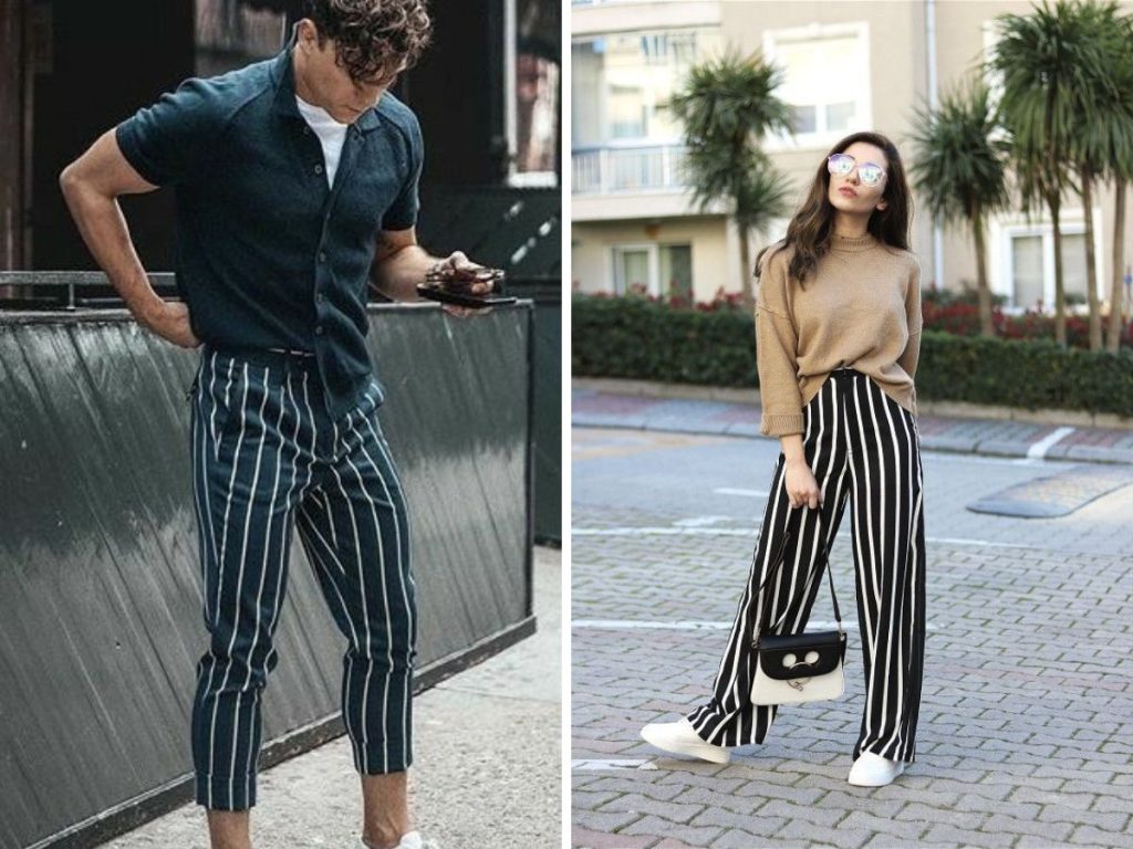 Quần tây sọc trắng đen nữ mặc với áo gì