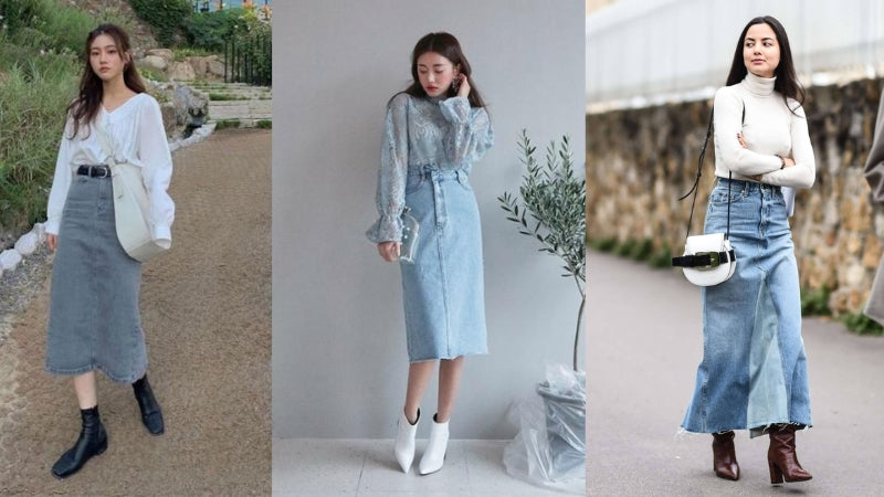 20+ Cách Phối Đồ Chân Váy Jean Dài Sành Điệu Hack Dáng 5 Phối đồ chân váy jean dài mùa đông