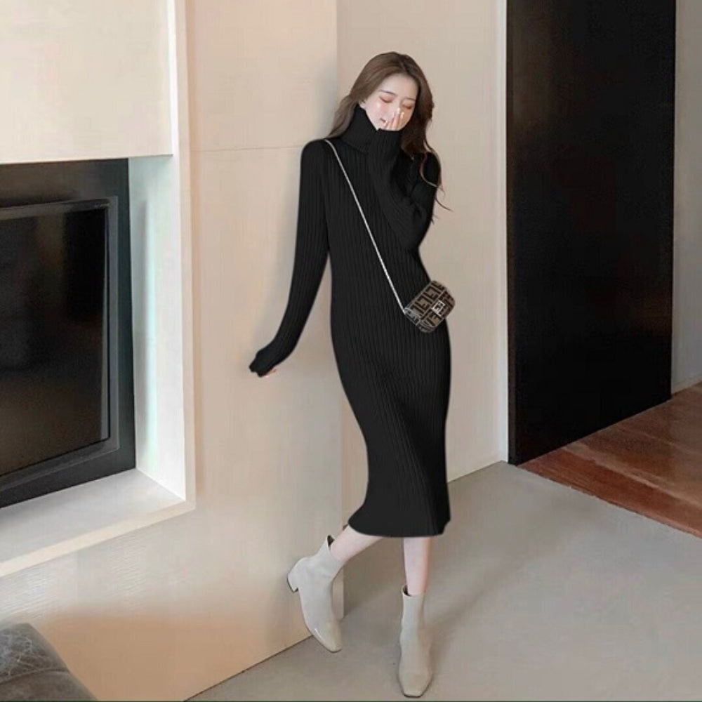 Phối váy len body dài và giày cao gót