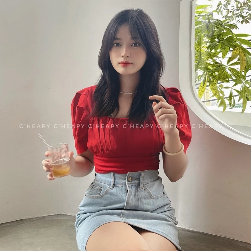 Áo Cổ Vuông Tay Phồng Cheapy Store Cao Cấp, Giá Ưu Đãi 20%