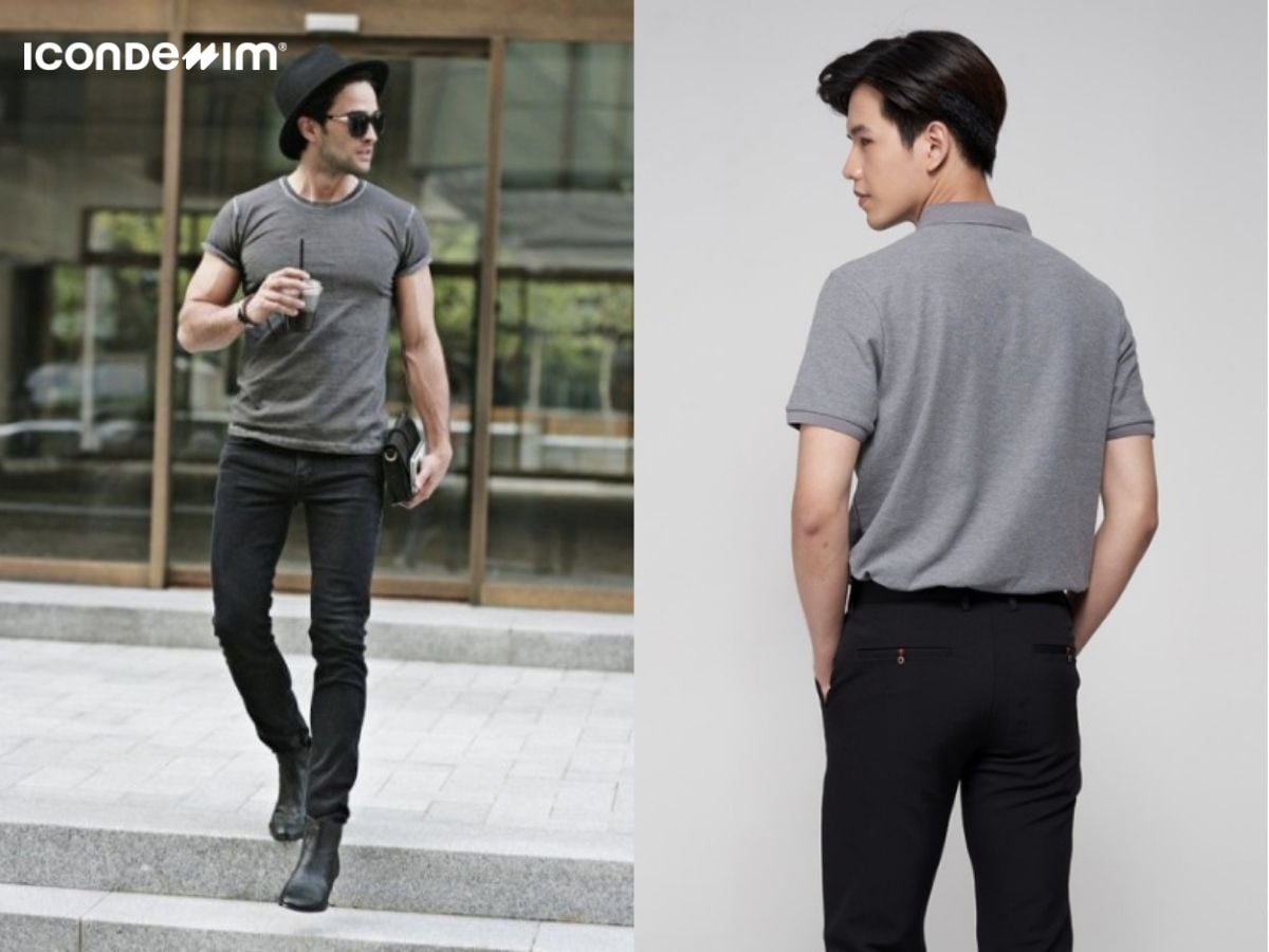 Quần đen kết hợp áo màu xám