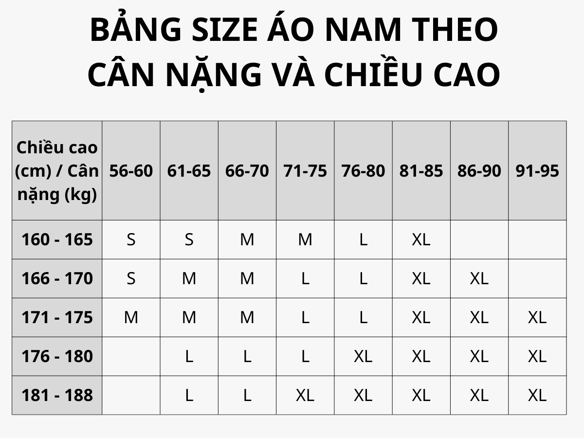 80kg Mặc Áo Size Gì? Bí Quyết Chọn Đồ Chuẩn Như Chuyên Gia 2 Bảng size áo cho người 80kg