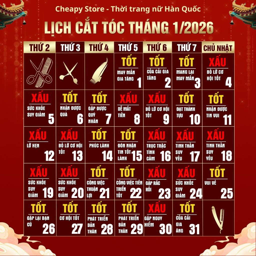 Lịch Cắt Tóc Tháng 1 2026