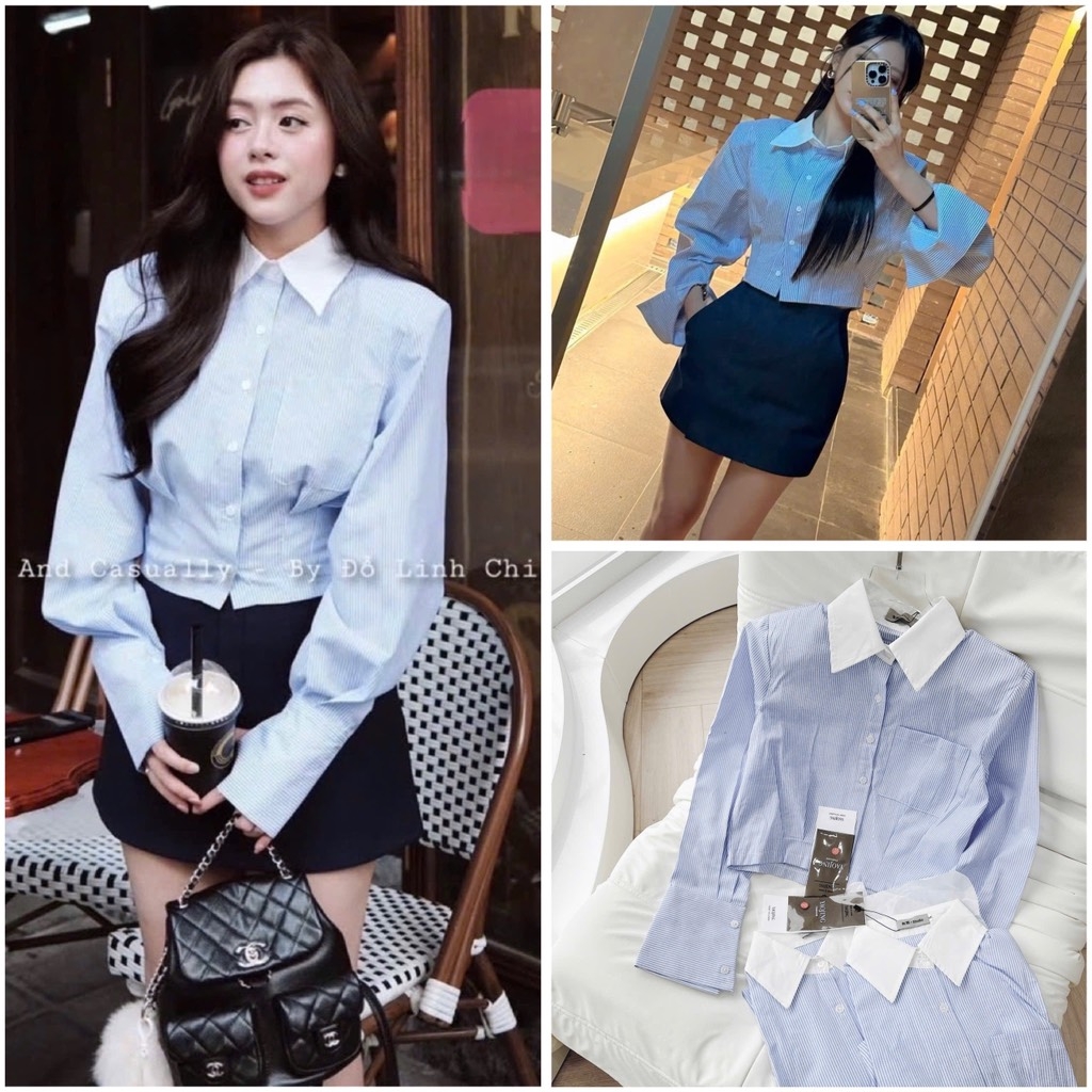 phoi ao so mi xanh nu 5057