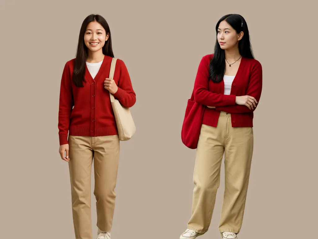 Phối quần kaki ống rộng với áo ôm