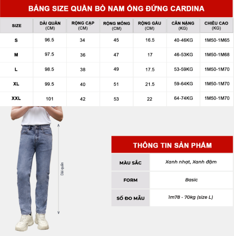 Bảng size quần nam 70kg