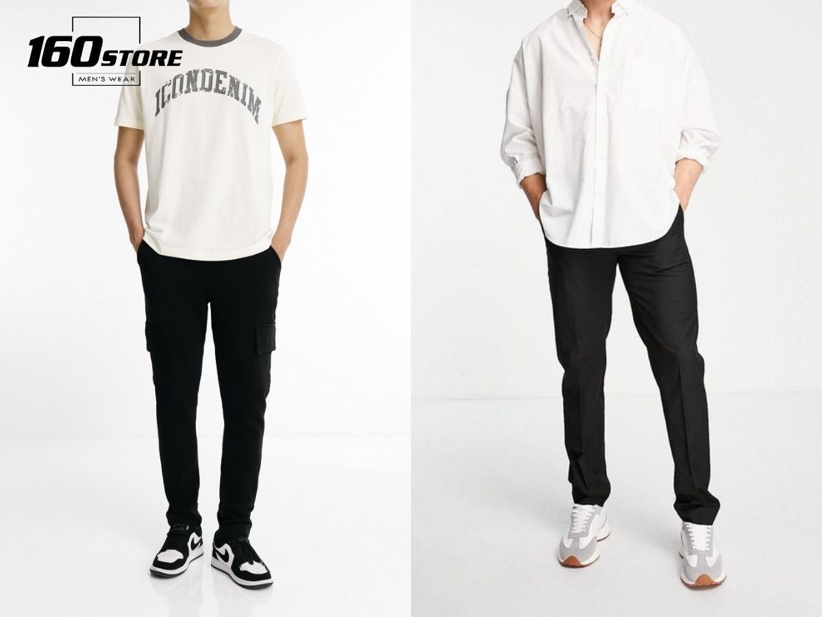 Phối đồ an toàn với quần đen và áo trắng