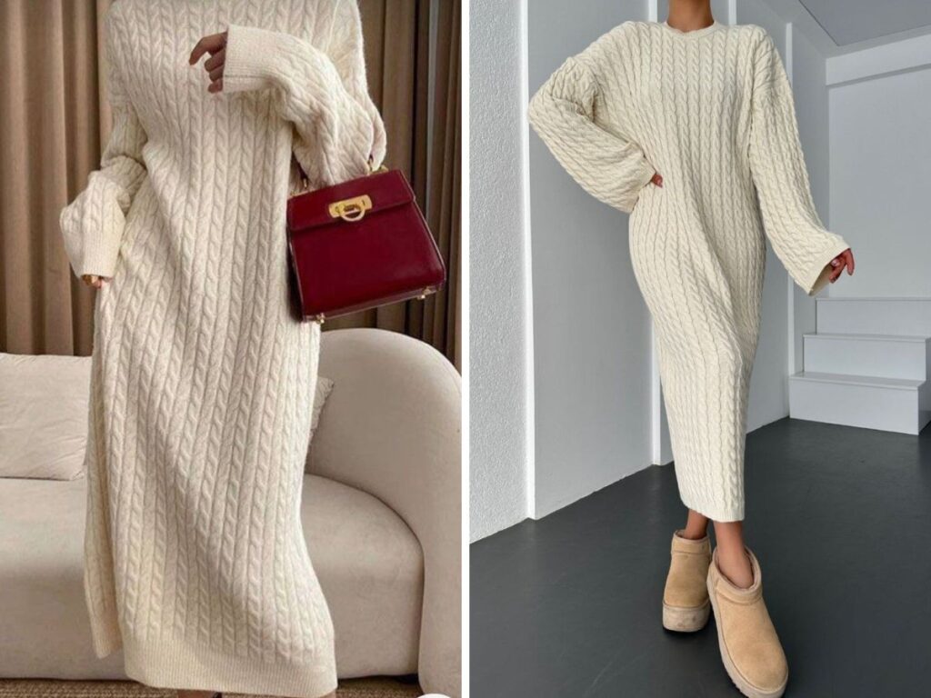 Cách phối đồ với váy len body dài xẻ tà