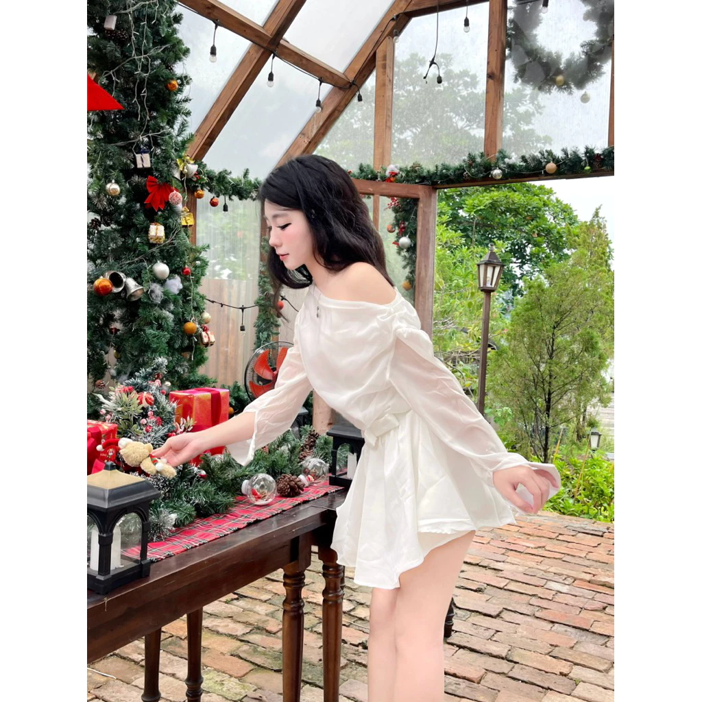 Set Áo Chân Váy Lệch Vai Lụa Mango Cao Cấp, Sang Trọng